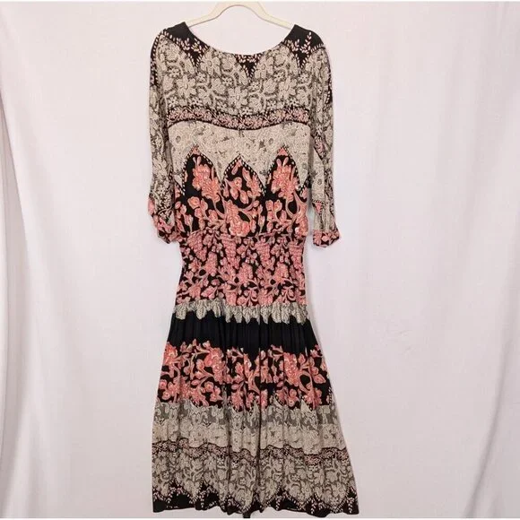 Vintage 90 Y2K Carol Little 12 Maxi Dress Patchwork Floral Tie Front Bohemian - Picture 2 of 14